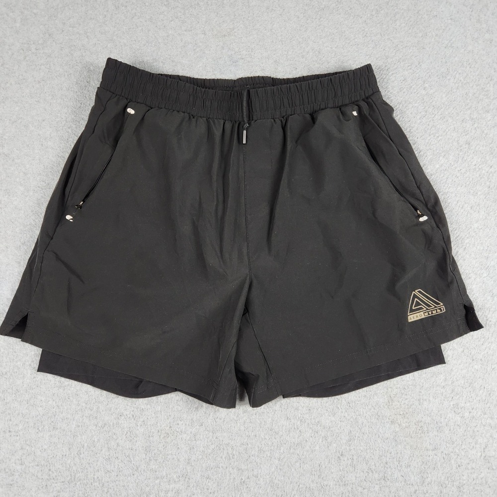 Aeropostale Aero Mvmnt 2-in-1 Running Shorts Men Large Black Athletic Drawstring